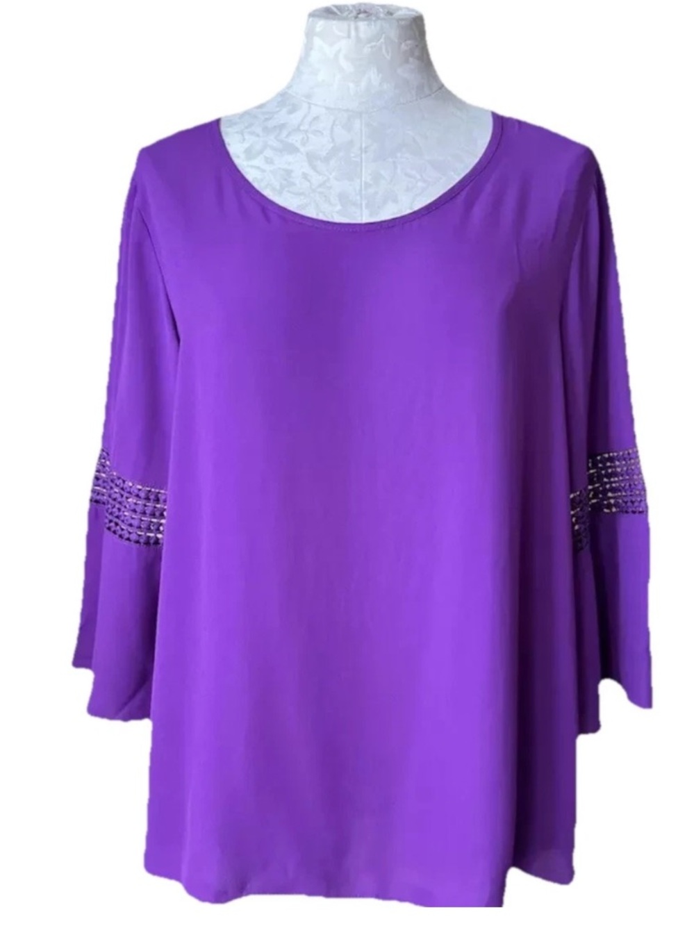 Cato Purple 3/4 Bell Sleeve Blouse Cutout Detail NWT